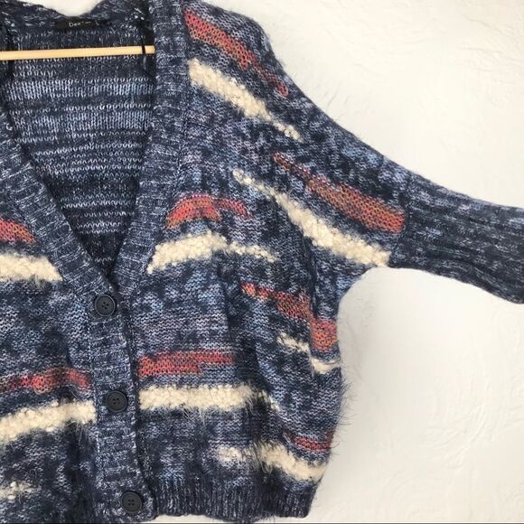 DEX soft fuzzy blue stripe cardigan knit sweater - Picture 3 of 9